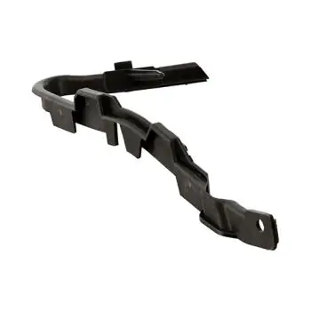 Black plastic automotive wiring harness clip/retainer with multiple clips along a curved strip