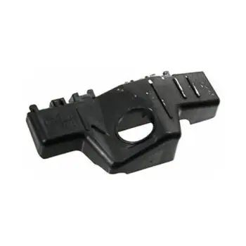 Black plastic automotive sensor housing with a circular bore and connector pins.