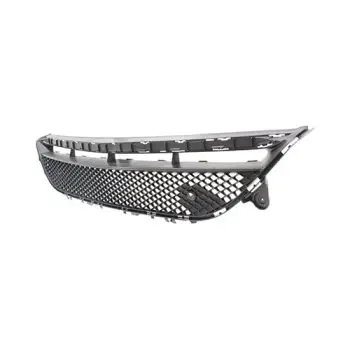Front car grille with black mesh and chrome trim, isolated on white background, showing grill details.